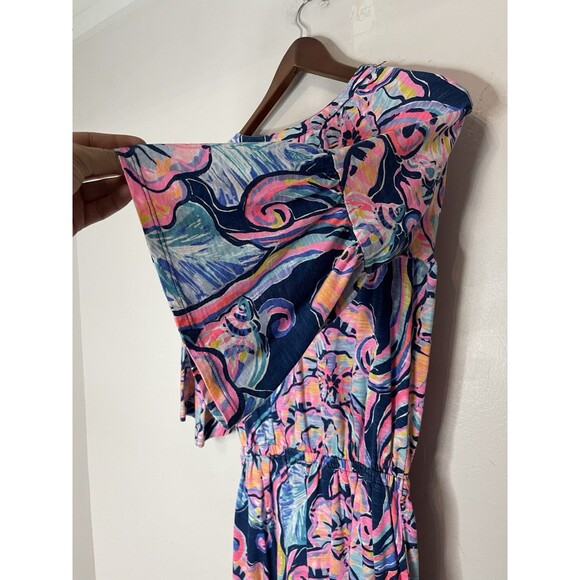 Lilly Pulitzer Womens XXS Blue Pink Romper Elastic Waist Bell Short Sleeve VNeck - Picture 10 of 11